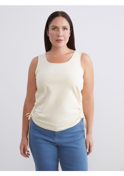 Büyük Beden Kare Yaka Büzgülü Kadın Atlet 2'li modelleri