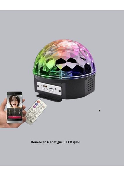 Drnds LED Disko Küresi Bluetooth Hoparlörlü Ritimle Senkronize Döner Işıklı indirimleri