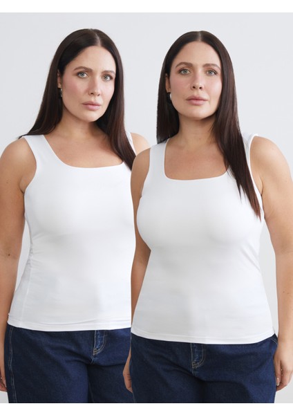 Büyük Beden Kare Yaka Kadın Atlet 2'li