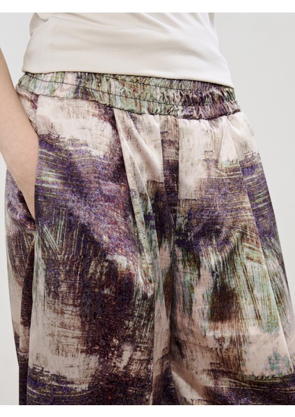 Beli Lastikli Desenli Geniş Paça Kadın Pantolon modelleri