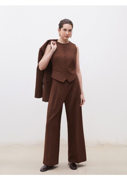 Loose Fit Krep Kadın Pileli Pantolon