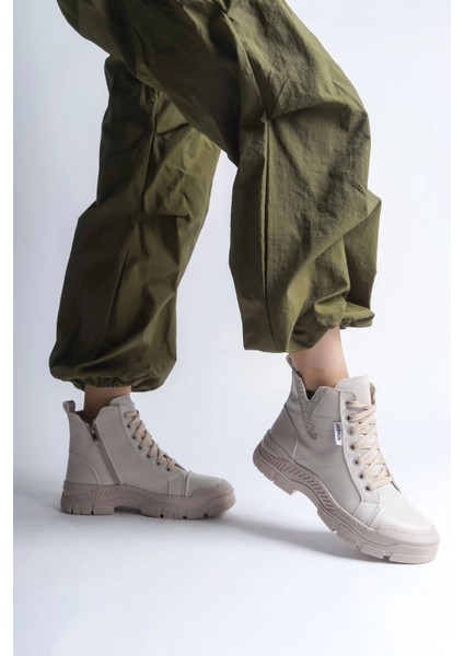 Amber Bağcıklı Fermuarlı Ortopedik Taban Kadın Bot Ckt - Krem fiyatları