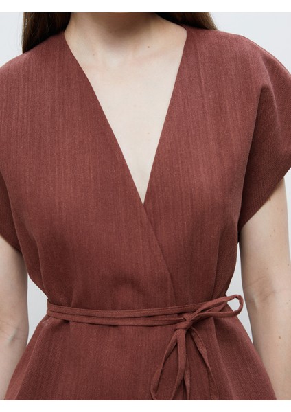 Kruvaze Yaka Keten Görünümlü Bluz modelleri