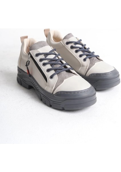 Agatha Bağcıklı Fermuarlı Ortopedik Taban Kadın Sneaker Spor Ayakkabı Cgt - Krem indirimleri