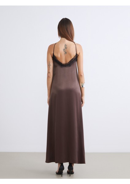 Halter Yaka Dantelli Saten Elbise fırsatları