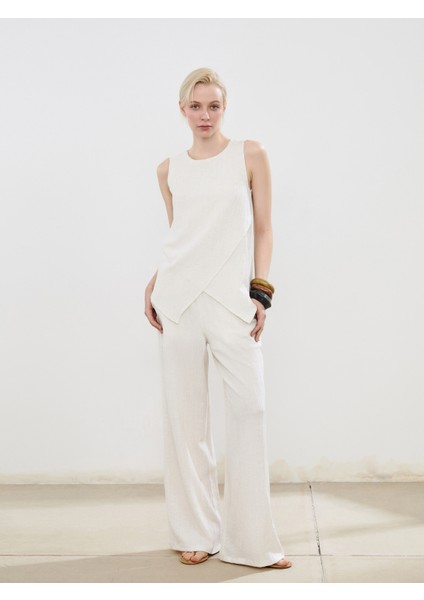 Beli Lastikli Keten Karışımlı Kadın Pantolon