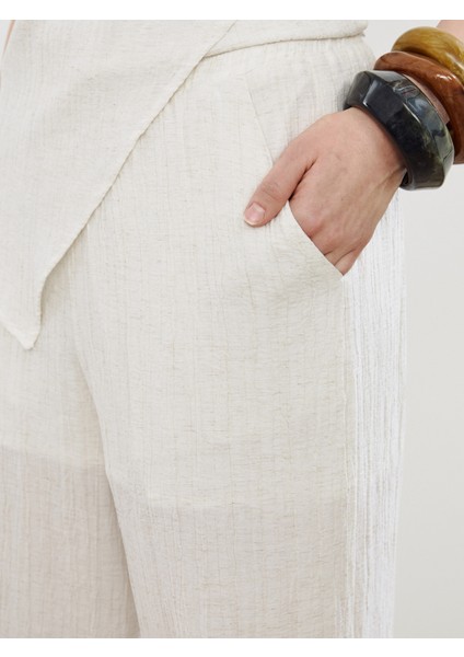 Beli Lastikli Keten Karışımlı Kadın Pantolon modelleri