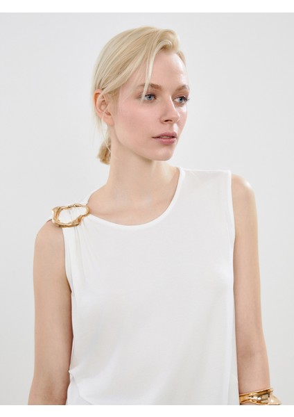 Bisiklet Yaka Aplike Detaylı Bluz