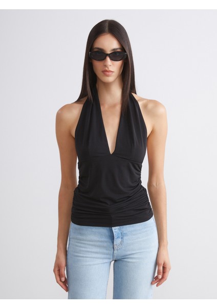 Halter Yaka Büzgülü Bluz