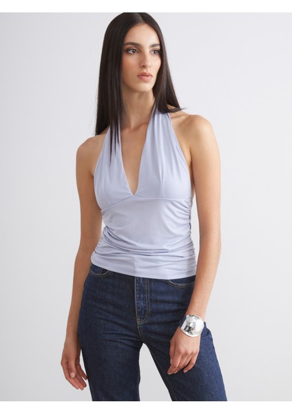 Halter Yaka Büzgülü Bluz