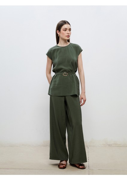 Beli Lastikli Geniş Paça Kadın Pantolon