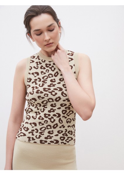 Bisiklet Yaka Desenli Kadın Triko Bluz