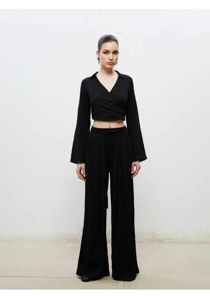 Beli Lastikli Dokulu Kadın Pileli Pantolon