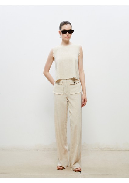 Standart Fit Keten Karışımlı Kadın Pantolon
