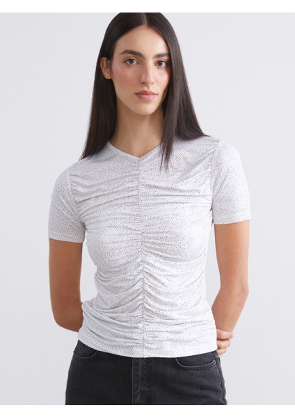 V Yaka Büzgülü Bluz