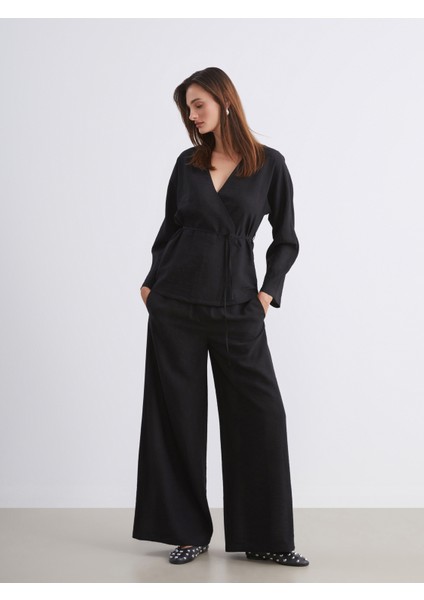 Beli Lastikli Geniş Paça Kadın Pantolon