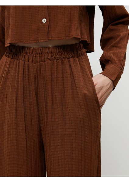 Beli Lastikli Dokulu Geniş Paça Kadın Pantolon modelleri