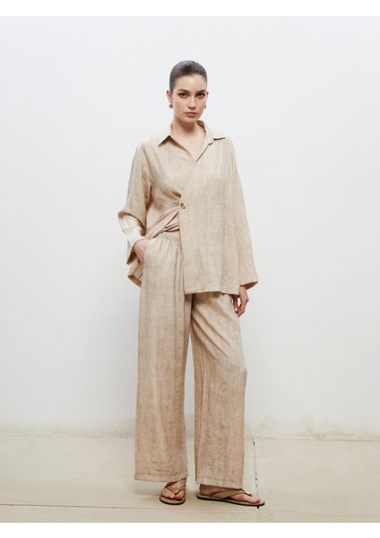 Beli Lastikli Keten Karışımlı Kadın Pantolon