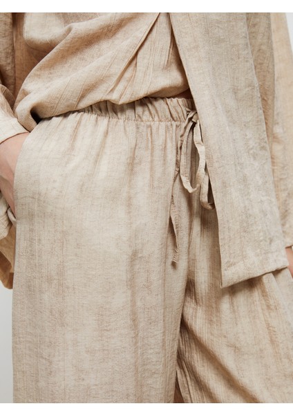 Beli Lastikli Keten Karışımlı Kadın Pantolon modelleri