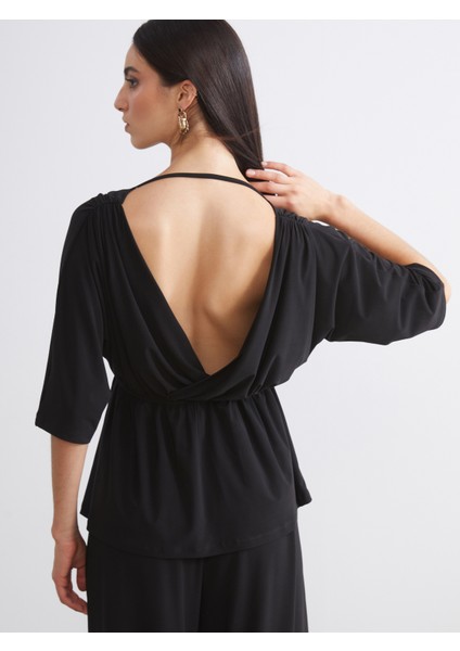 Kruvaze Yaka Büzgülü Bluz
