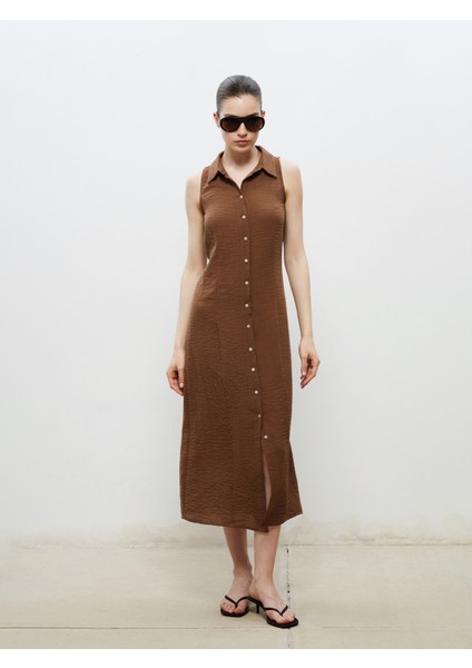Dokulu Krep Gömlek Elbise