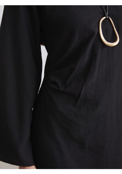 Bisiklet Yaka Dokulu Büzgülü Elbise modelleri