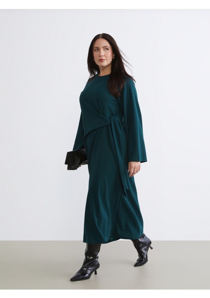 Büyük Beden Bisiklet Yaka Büzgülü Elbise