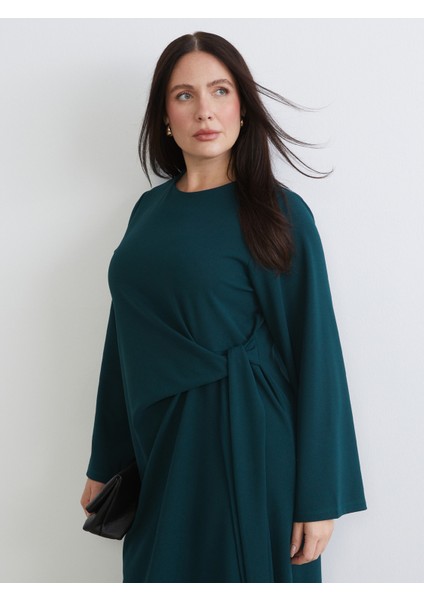 Büyük Beden Bisiklet Yaka Büzgülü Elbise fiyatları