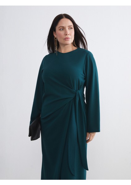 Büyük Beden Bisiklet Yaka Büzgülü Elbise modelleri