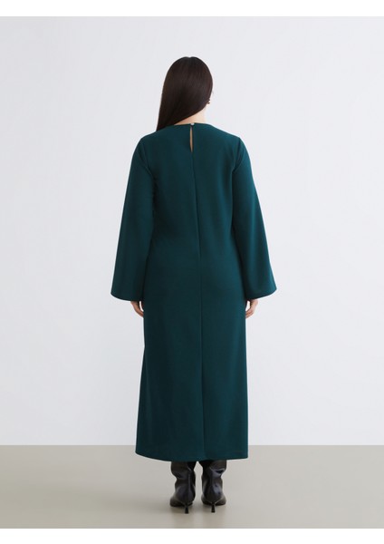 Büyük Beden Bisiklet Yaka Büzgülü Elbise