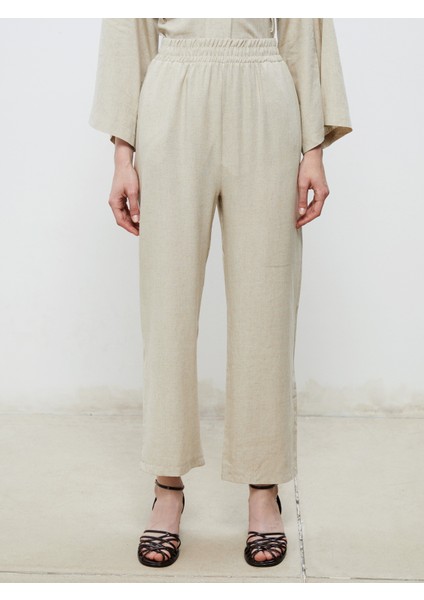 Beli Lastikli Keten Görünümlü Kadın Pantolon fiyatları