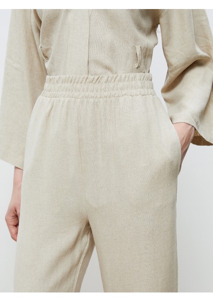 Beli Lastikli Keten Görünümlü Kadın Pantolon modelleri