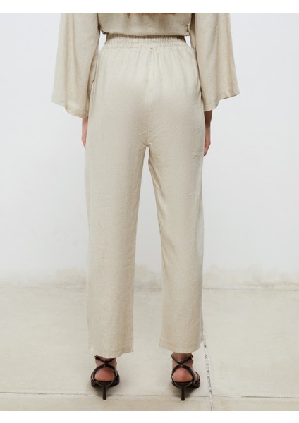 Beli Lastikli Keten Görünümlü Kadın Pantolon fırsatları