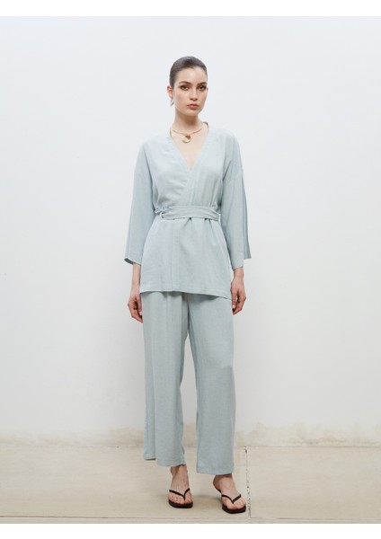 Beli Lastikli Keten Karışımlı Kadın Pantolon