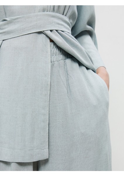 Beli Lastikli Keten Karışımlı Kadın Pantolon modelleri