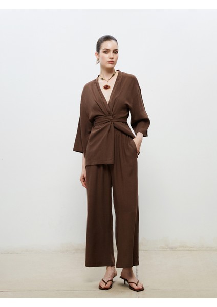 Beli Lastikli Keten Karışımlı Kadın Pantolon