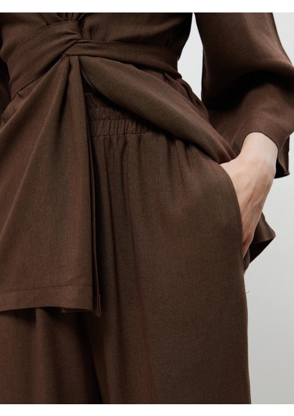 Beli Lastikli Keten Karışımlı Kadın Pantolon modelleri