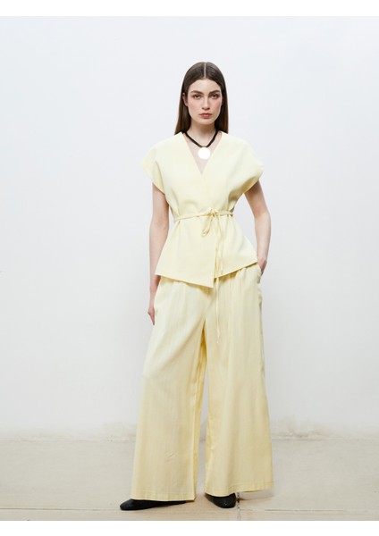 Beli Lastikli Geniş Paça Kadın Pantolon