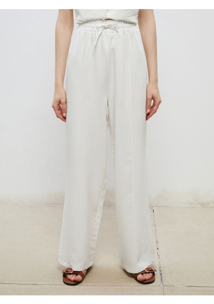 Beli Lastikli Çizgili Keten Görünümlü Kadın Pantolon fiyatları