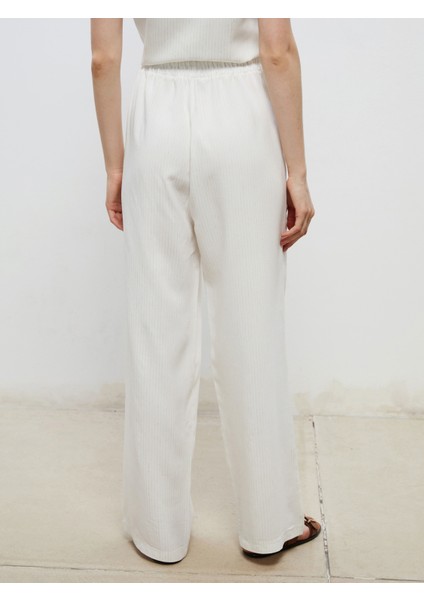 Beli Lastikli Çizgili Keten Görünümlü Kadın Pantolon fırsatları