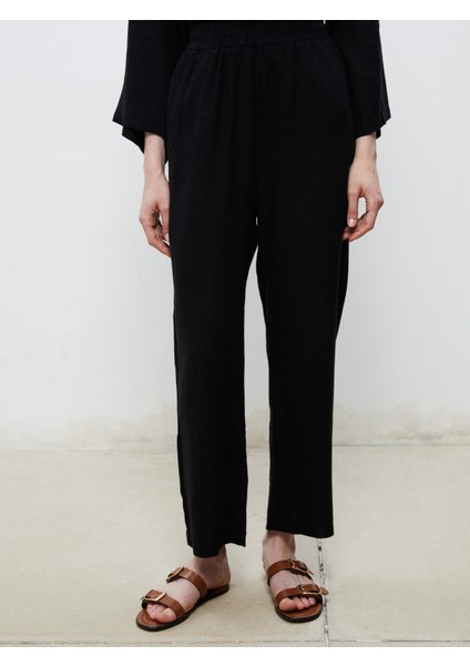 Beli Lastikli Keten Görünümlü Kadın Pantolon fiyatları