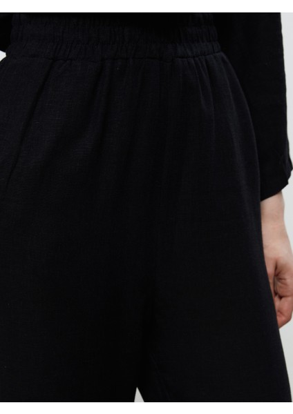 Beli Lastikli Keten Görünümlü Kadın Pantolon modelleri