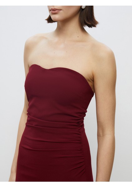 Straplez Yaka Büzgülü Abiye Elbise modelleri