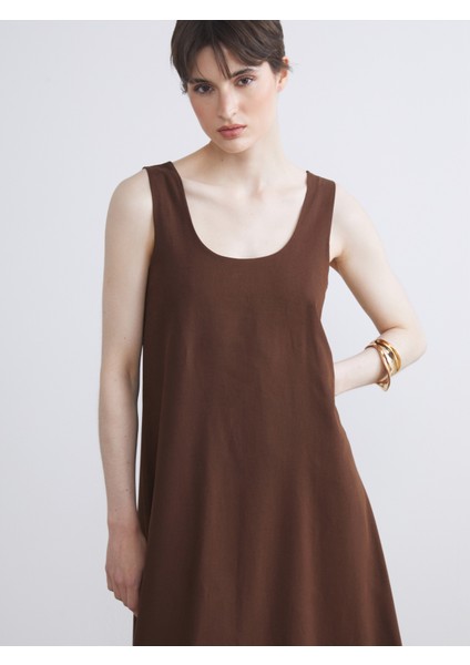 U Yaka A Kesim Keten Karışımlı Elbise fiyatları