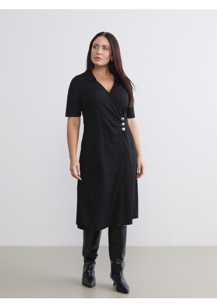 Gömlek Yaka Büzgülü Elbise