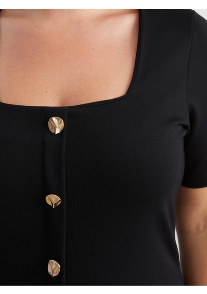 Büyük Beden Düğme Detaylı Bluz modelleri