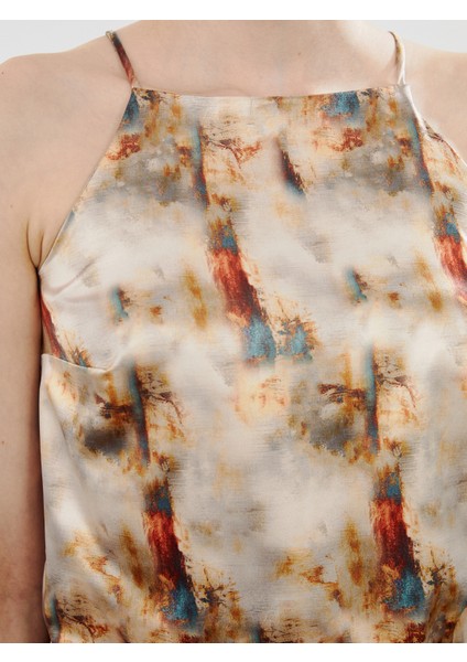 Halter Yaka Desenli Askılı Elbise modelleri