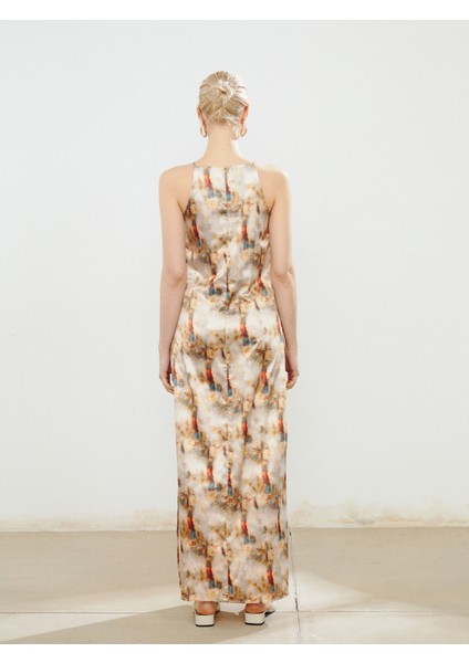 Halter Yaka Desenli Askılı Elbise indirimleri