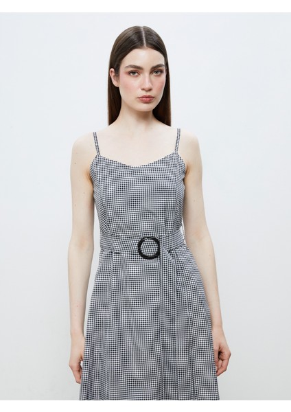 Kalp Yaka Ekose Askılı A Kesim Elbise fiyatları