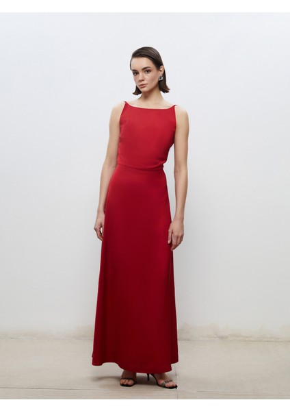 Kayık Yaka Askılı Saten Abiye Elbise fiyatları